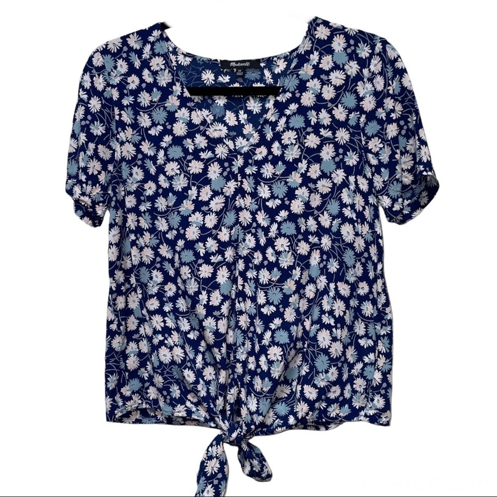 Madewell Blue Novel Tie-Front Top in French Floral Extra Small XS - Picture 3 of 9